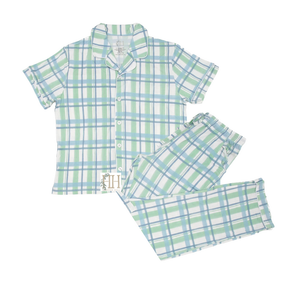 Lakeside Womens Plaid Button Down Short Sleeve Loungewear Set