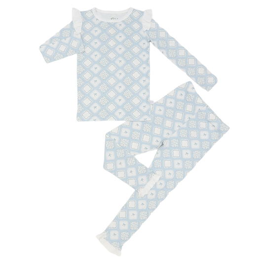 Girls Quilted Bow Patch Ruffle Loungewear Set