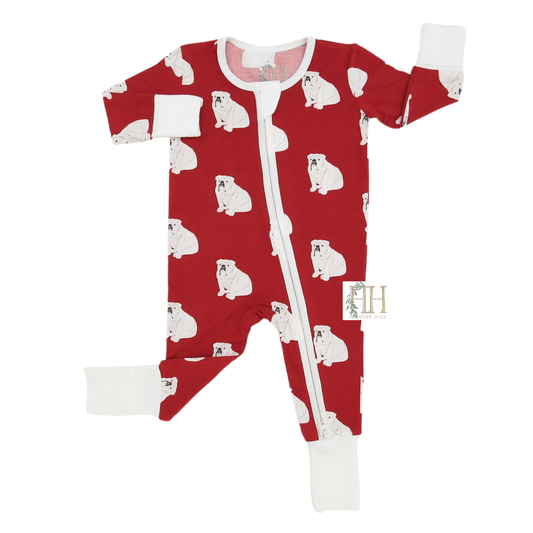Boys Red Bulldog Zipper Romper