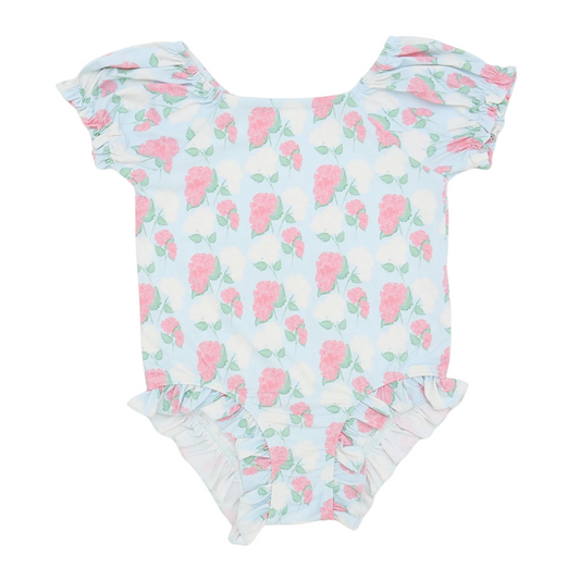Girls Pink Hydrangea One Piece Swim
