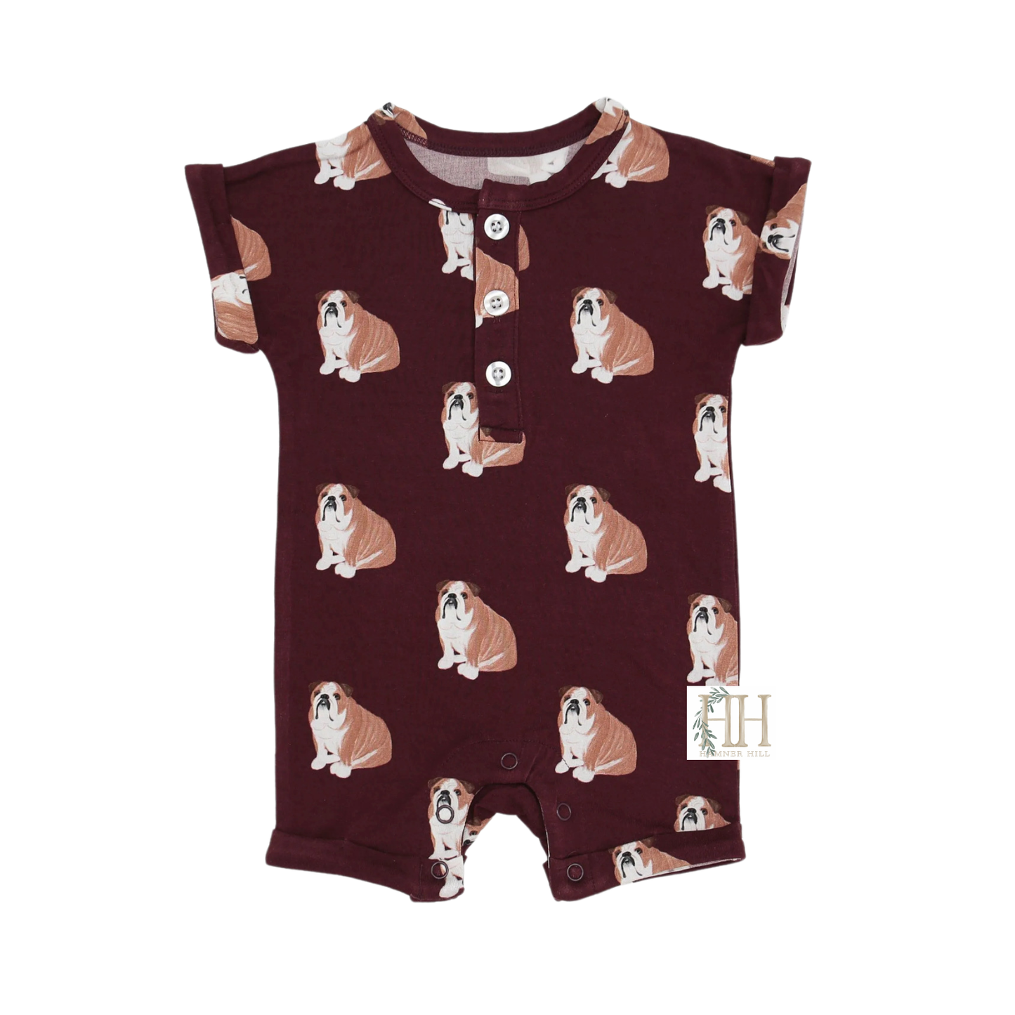 Maroon Bulldog Button Romper