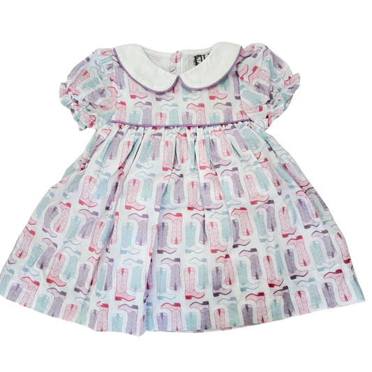 Girls Petals & Spurs Bubble Sleeve Collar Dress