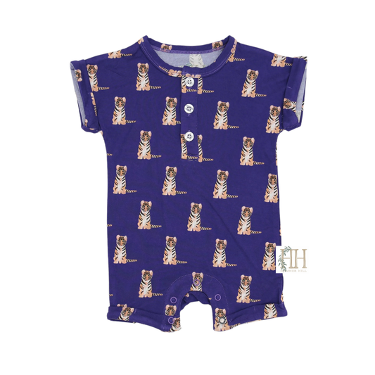 Purple Tiger Button Romper