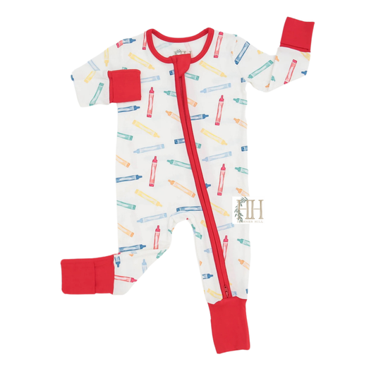 Red Crayon Zipper Romper