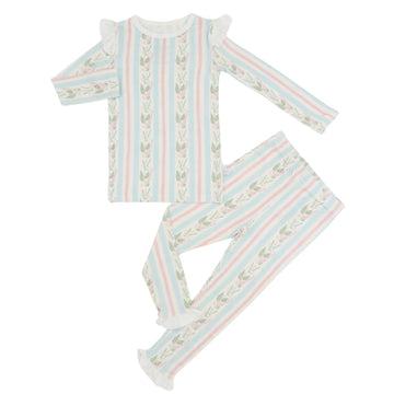 Girls Blue Floral Stripe Loungewear Set