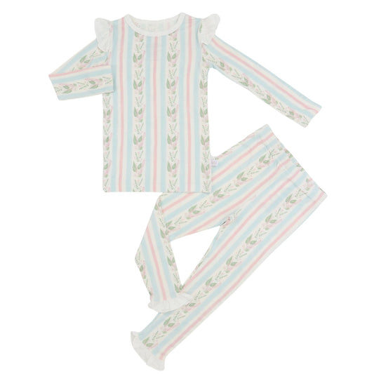 Girls Blue Floral Stripe Loungewear Set