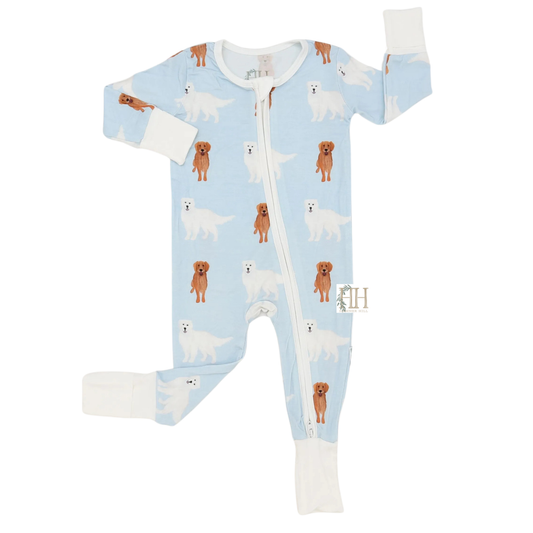 Boys Golden Retriever Double Zipper Romper