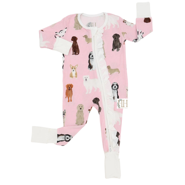 Girls Multi Dog Ruffle Double Zipper Romper
