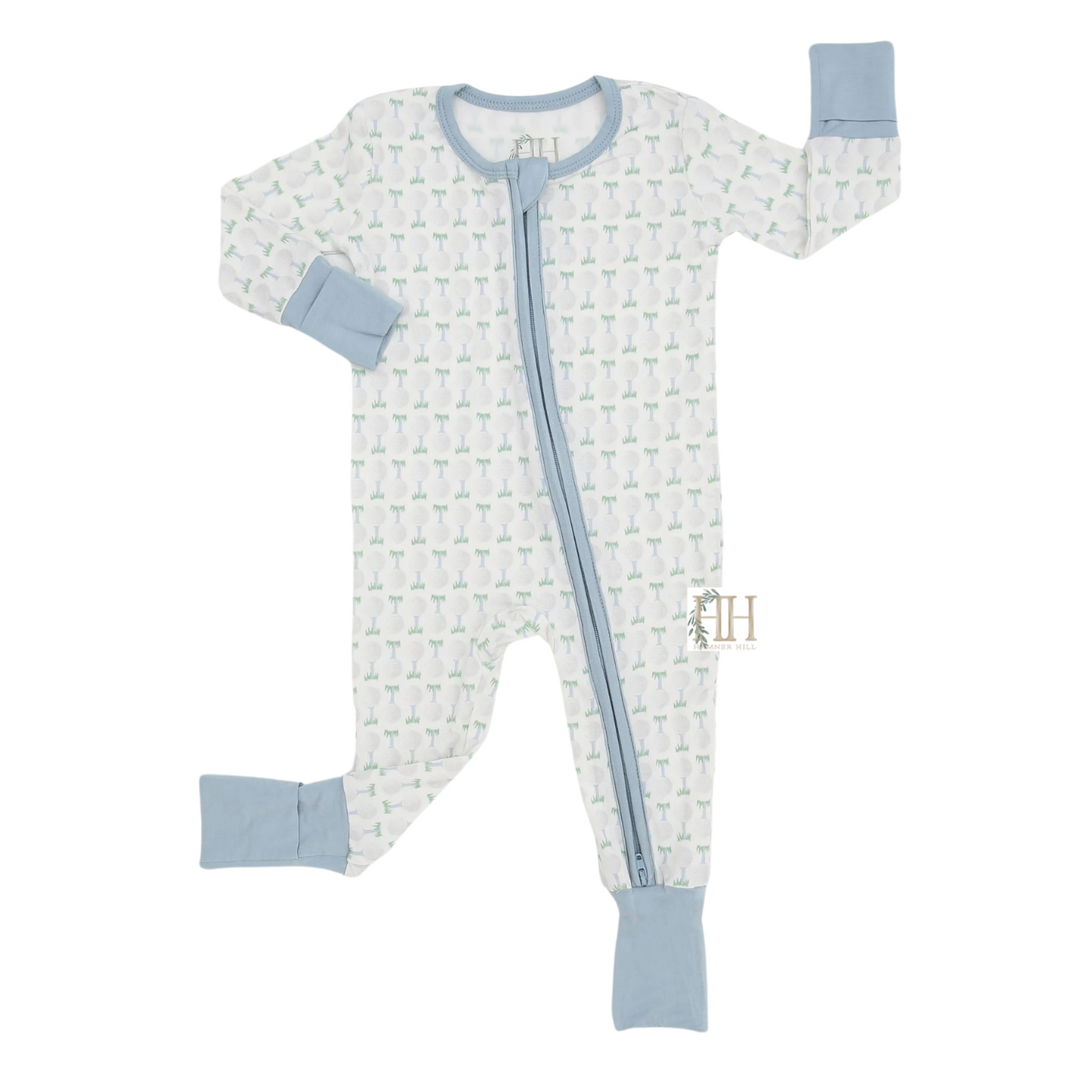 Boys Blue Tee Time Double Zipper Romper