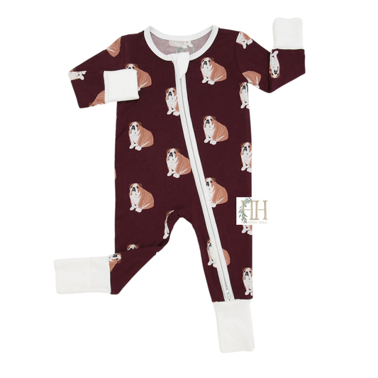 Boys Maroon Bulldog Zipper Romper