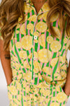 Womens Lemon Button Down Short Sleeve Short Set