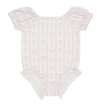 Girls Floral Heart One Piece Swim