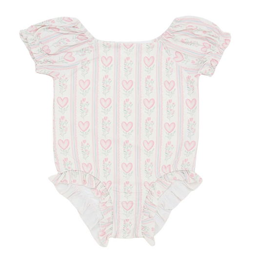 Girls Floral Heart One Piece Swim