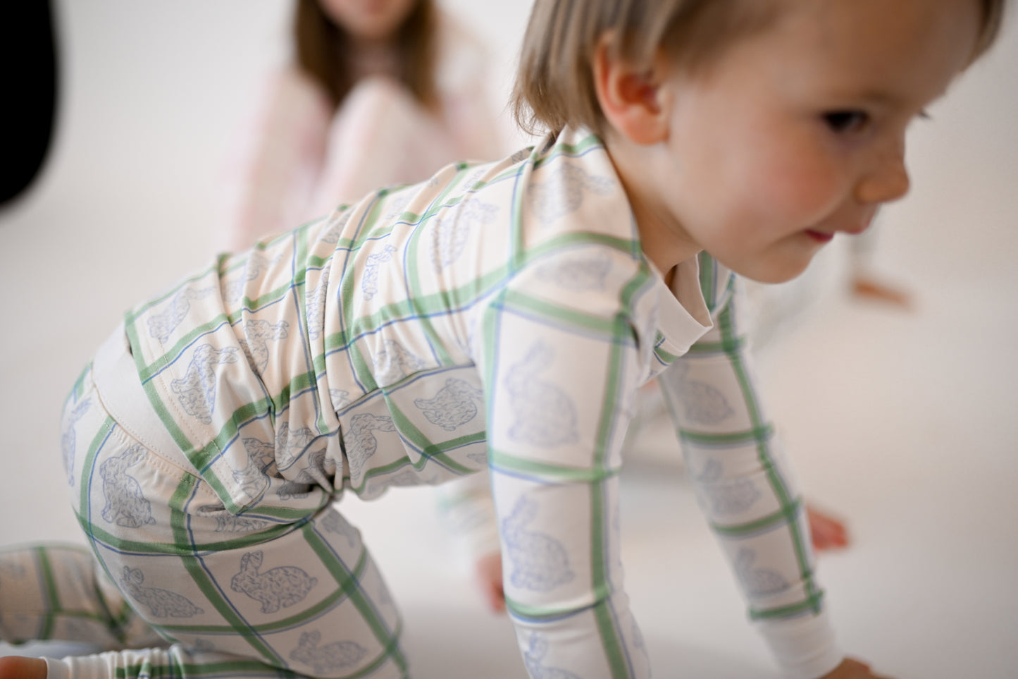 Boys Green Check Bunny Loungewear Set