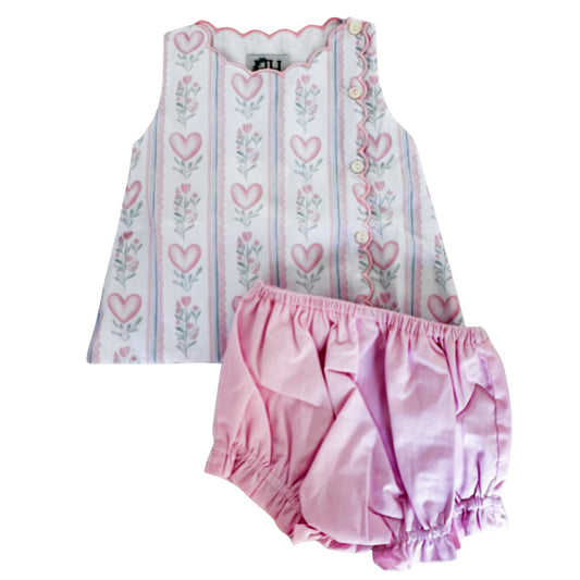 Girls Floral Heart Scallop Bloomer Set