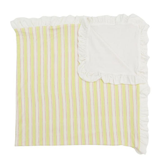 Yellow Stripe Ruffle Stroller Blanket