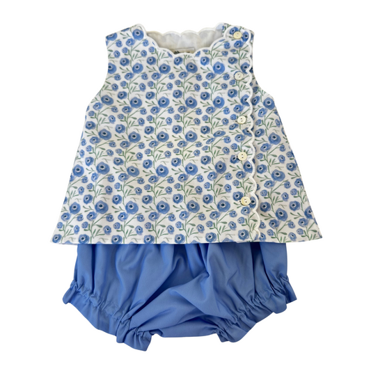 Girls Purple Floral Scalloped Diaper Set