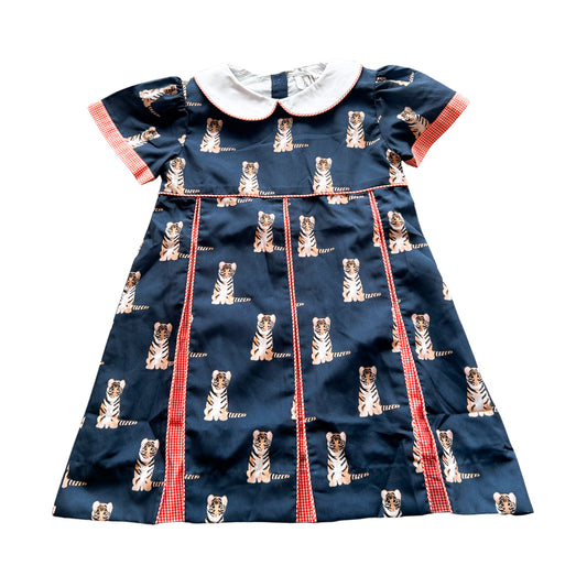 Navy Tiger Pleated Dress