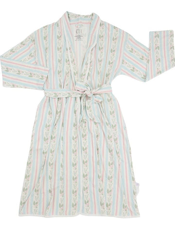Womens Blue Floral Stripe Robe