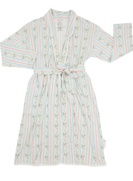 Womens Blue Floral Stripe Robe