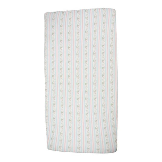 Girls Blue Floral Stripe Crib Sheets