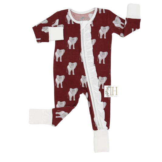 Girls Ruffle Elephant Zipper Romper
