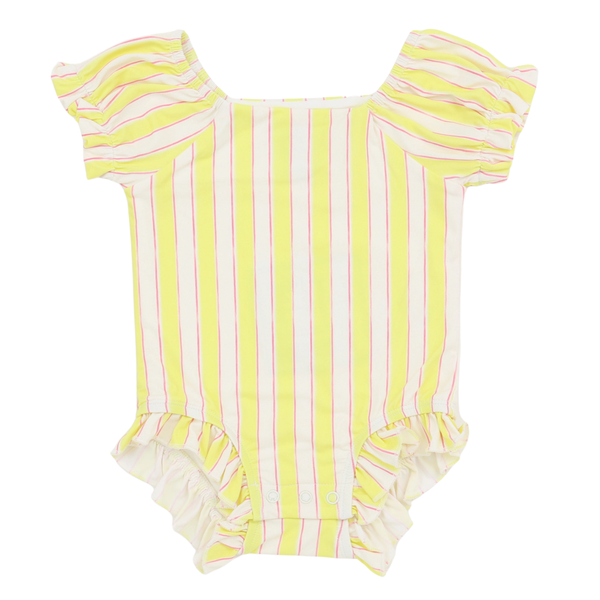 Girls Yellow Stripes One Piece Swim