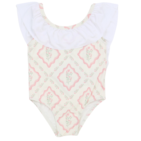 Girls Diamond Floral Flutter Sleeve One Piece