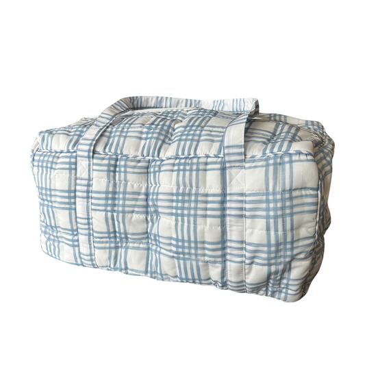 Dapper Blue Plaid Quilted Duffle Bag