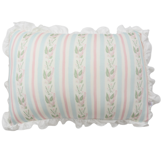 Blue Floral Stripe Ruffle Standard Pillow & Pillowcase