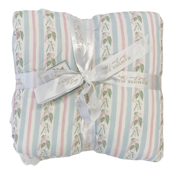 Girls Blue Floral Stripe Twin Size Blanket Cover