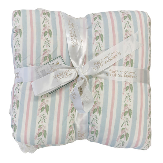 Girls Blue Floral Stripe Twin Size Blanket Cover
