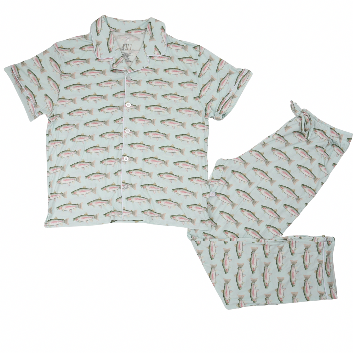 Womens Trout Button Down Short Sleeve Loungewear Set