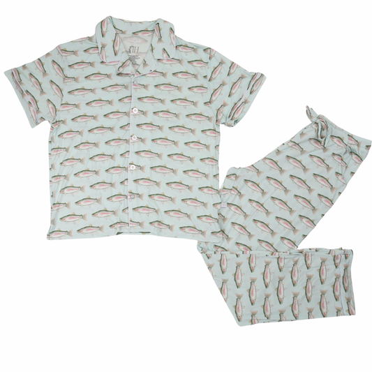Womens Trout Button Down Short Sleeve Loungewear Set