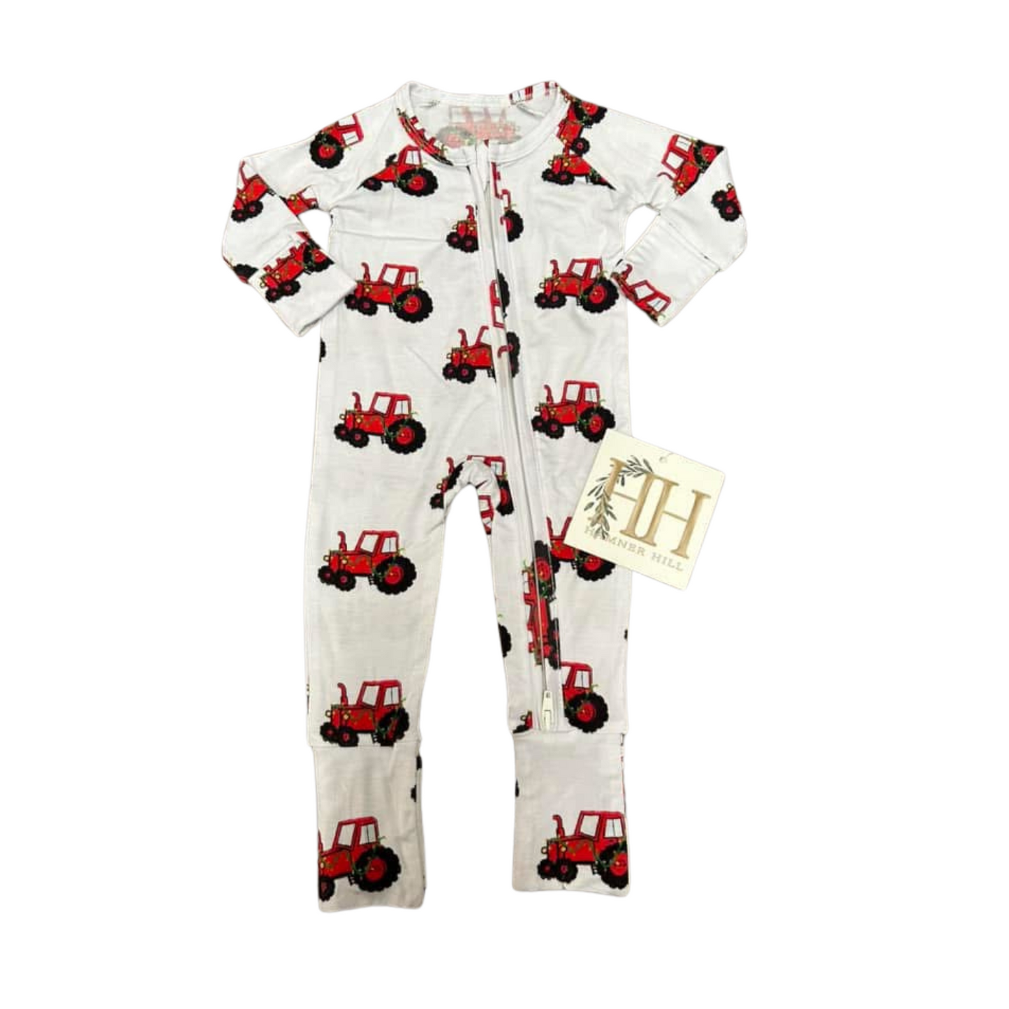 Christmas Tractor Double Zipper Romper (OLDER FIT/STYLE)