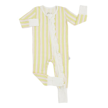 Girls Yellow Stripe Double Zipper Romper