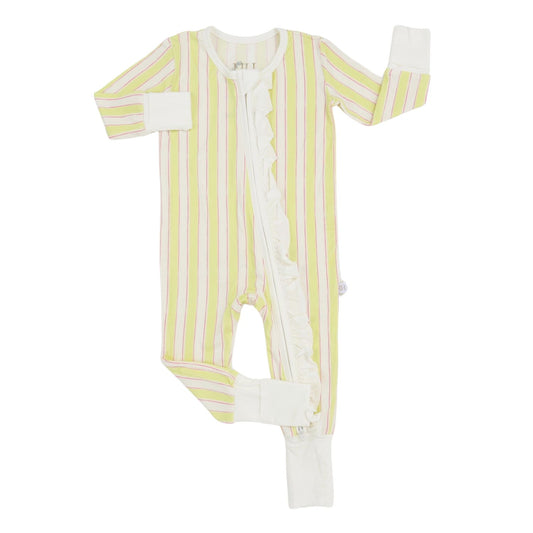 Girls Yellow Stripe Double Zipper Romper