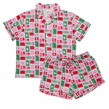 Womens Letter to Santa Button Down Short Sleeve Loungewear Set