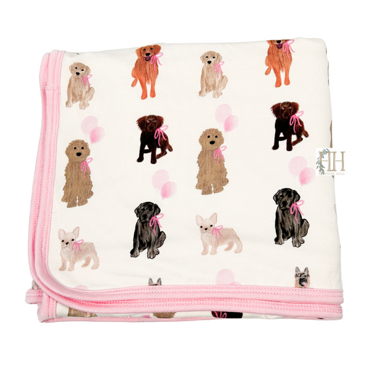 Pink Puppy Party Stroller Blanket