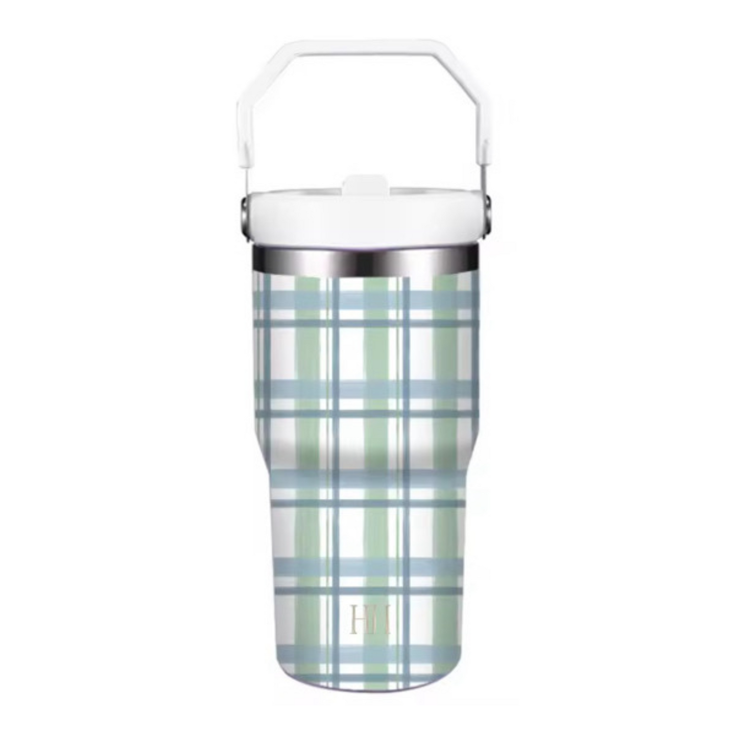 Blue and Green Check Straw Cup - Minimum 2