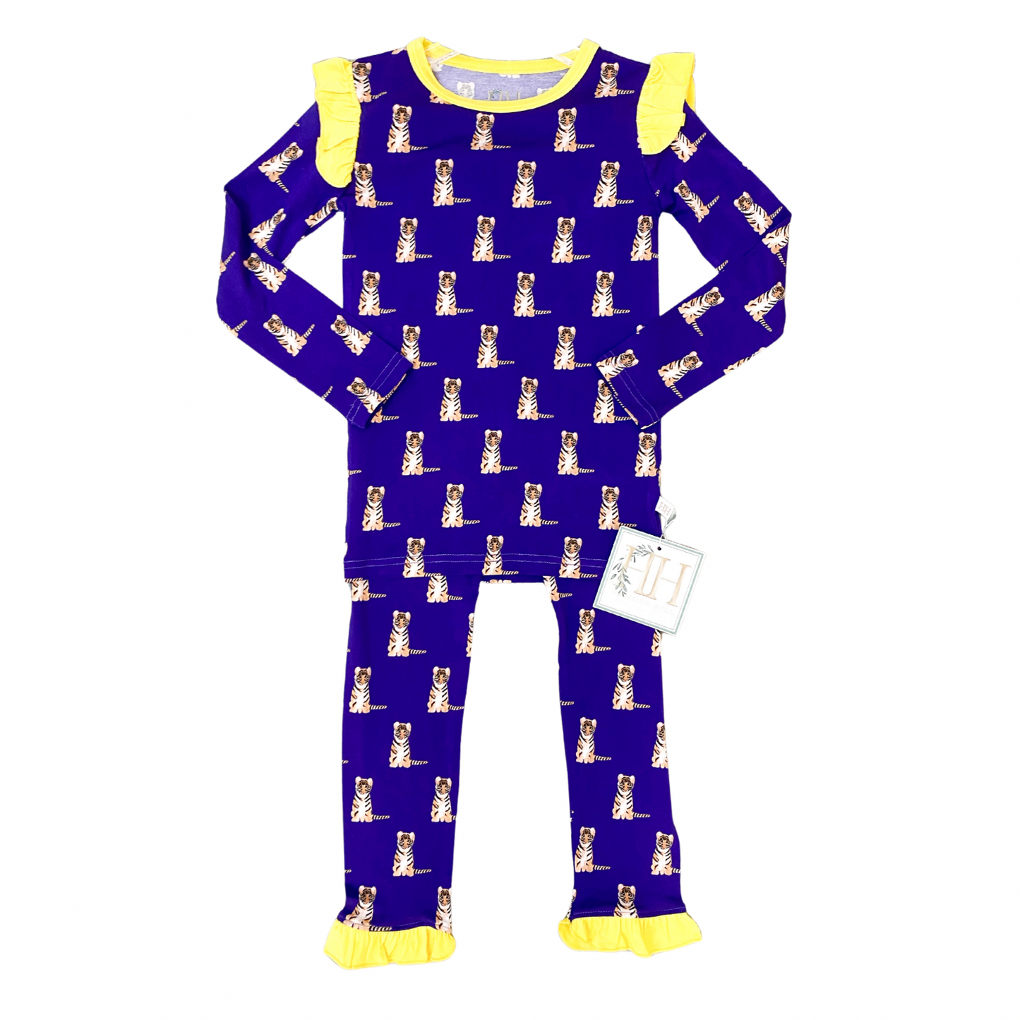 Girls Ruffle Purple Tiger Loungewear Set