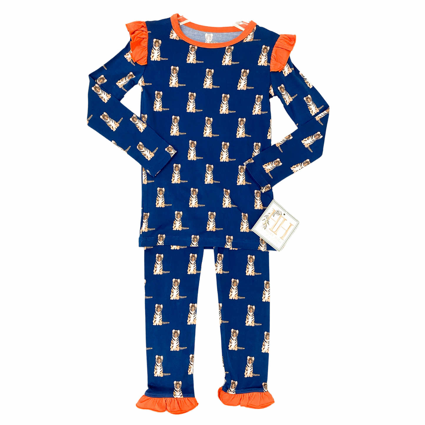 Girls Ruffle Navy Tiger Loungewear Set