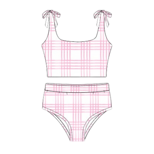 (PRE PURCHASE) Women’s Preppy Pink Plaid Two Piece