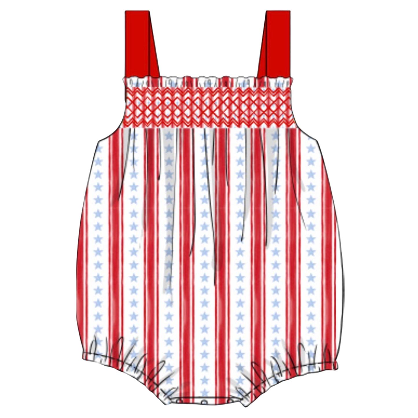 Girls Stars and Stripes Smocked Bubble