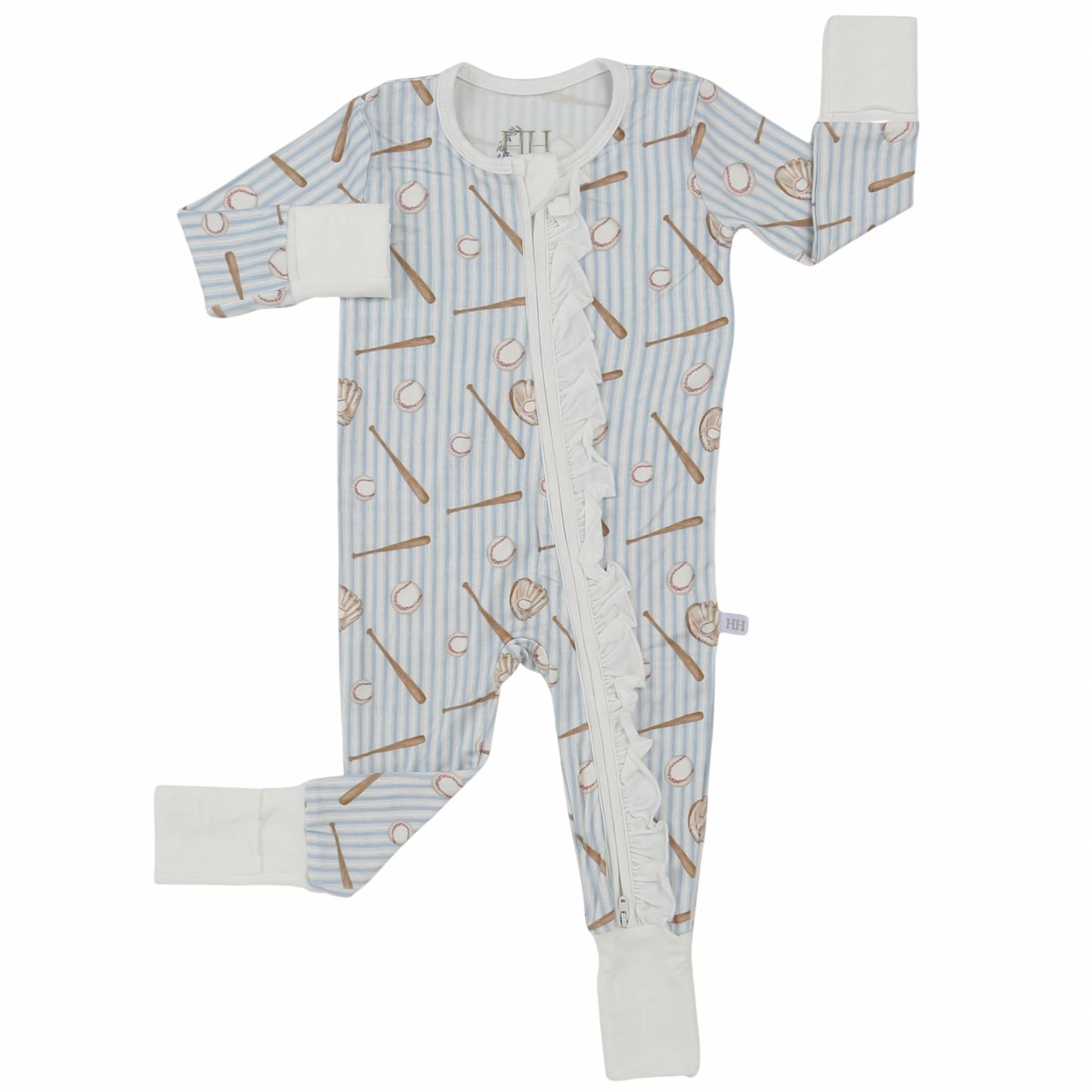 Girls Baseball Ruffle Double Zipper Romper