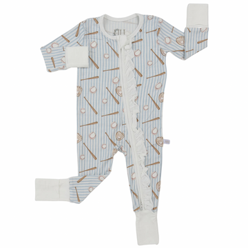 Girls Baseball Ruffle Double Zipper Romper