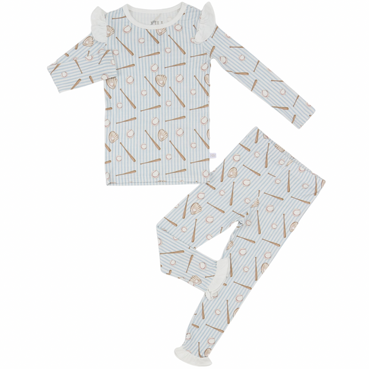 Girls Baseball Ruffle Loungewear Set