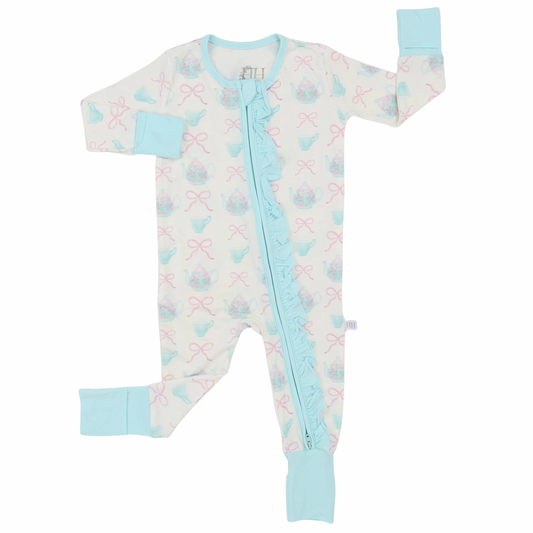 Girls Teacup Ruffle Double Zipper Romper