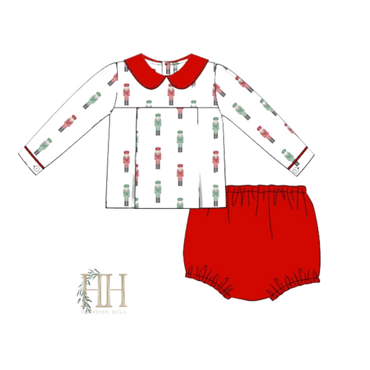 Red & Green Nutcracker Float Top & Bloomers Set