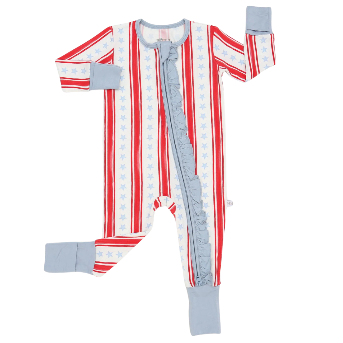 Girls Stars and Stripes Ruffle Double Zipper Romper